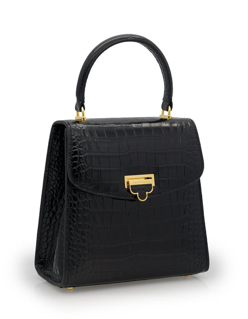 Load image into Gallery viewer, Tiffany Black croc embossed leather handbag
