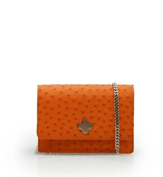 Time 21 Orange Ostrich leather chain bag