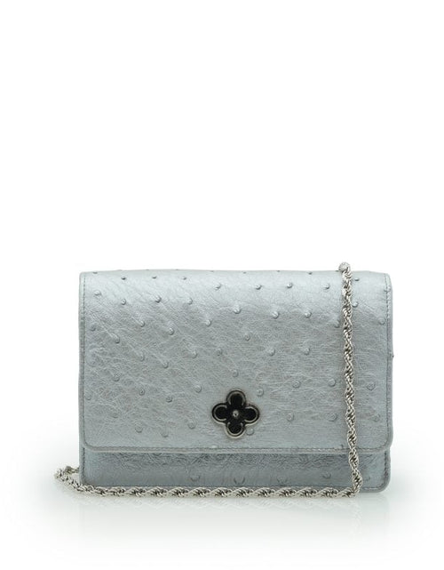Load image into Gallery viewer, Time 21 Silver Ostrich leather chain bag
