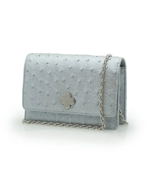 Load image into Gallery viewer, Time 21 Silver Ostrich leather chain bag
