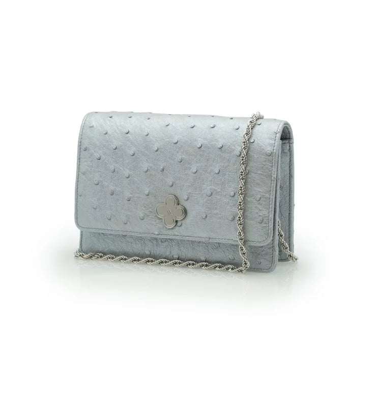 Time 21 Silver Ostrich leather chain bag