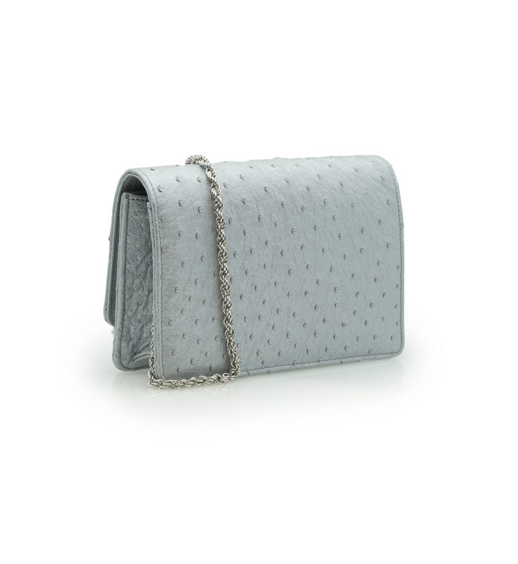 Time 21 Silver Ostrich leather chain bag