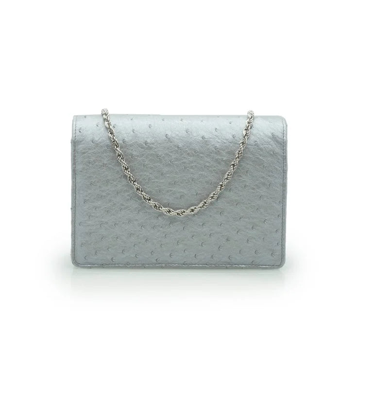 Time 21 Silver Ostrich leather chain bag