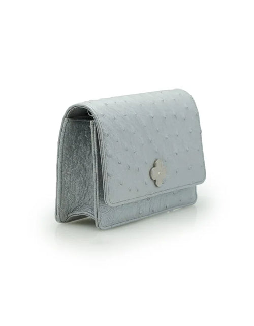 Load image into Gallery viewer, Time 21 Silver Ostrich leather chain bag
