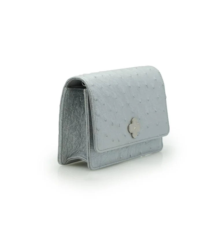 Time 21 Silver Ostrich leather chain bag