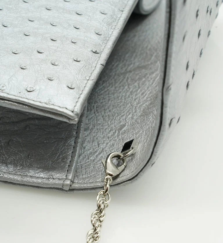 Time 21 Silver Ostrich leather chain bag