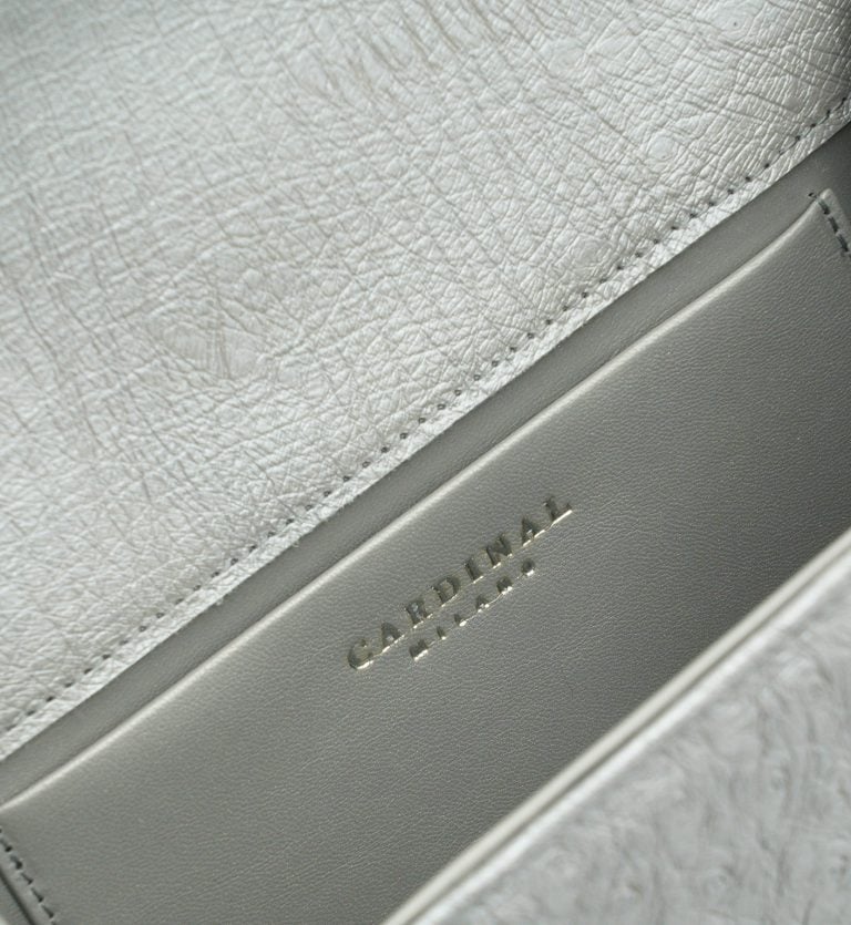 Time 21 Silver Ostrich leather chain bag