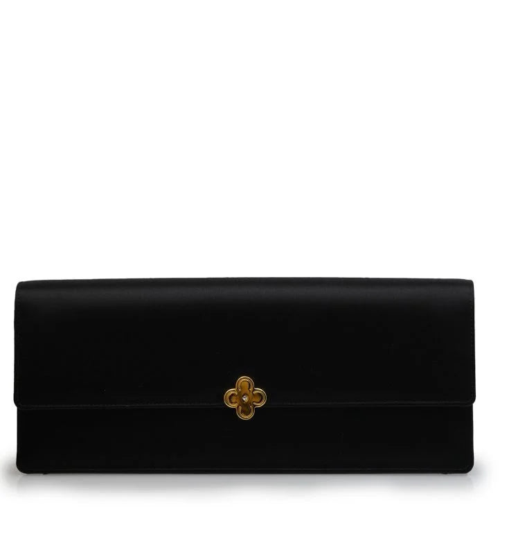 Time 22 Black satin jewel clover clutch