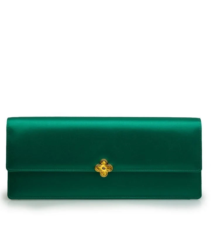 Time 22 Emerald satin jewel clover clutch