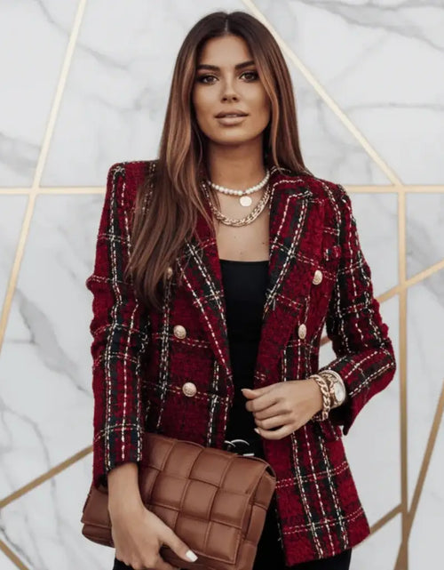 Load image into Gallery viewer, Evorin Women's Plus Size Double Breasted Burgundy Blazer
