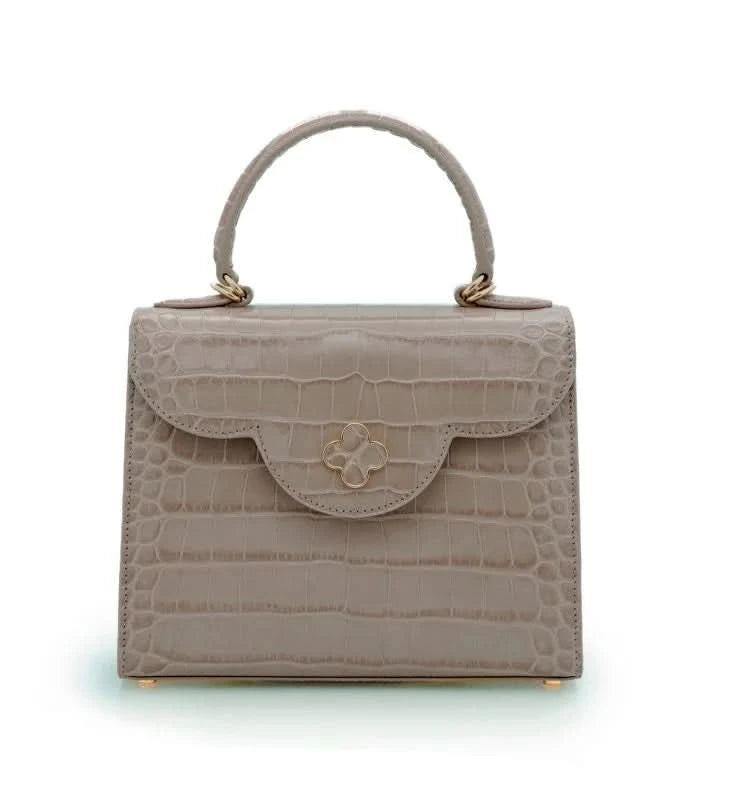 First Lady Taupe croc embossed leather handbag