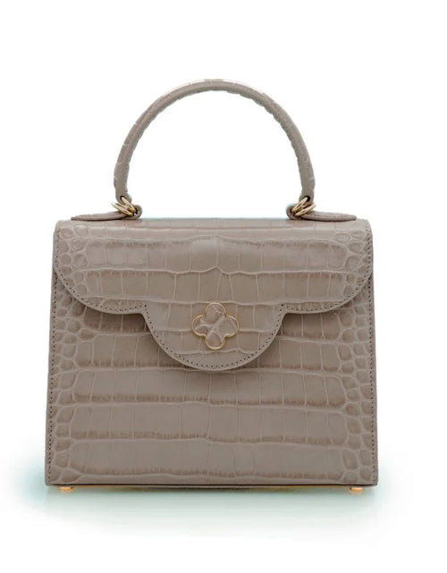 Load image into Gallery viewer, First Lady Taupe croc embossed leather handbag
