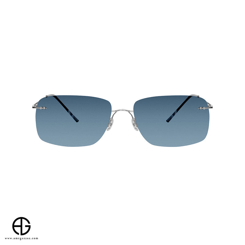 Rectangular Rimless Sunglasses – Silver Blue Edition