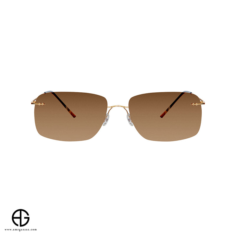 Rectangular Rimless Square Sunglasses – Gold/Brown
