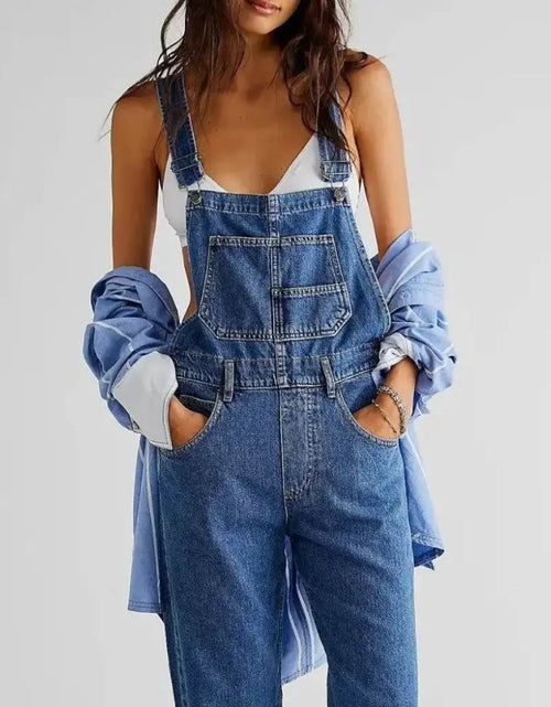 Load image into Gallery viewer, Evorin Women's Square Neck Wide Strap Denim Jumpsuit

