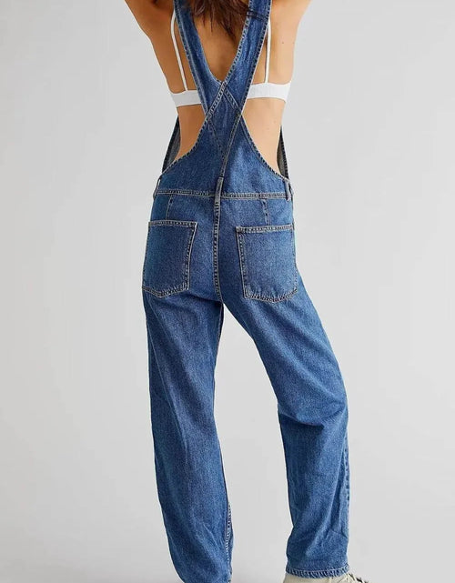 Load image into Gallery viewer, Evorin Women's Square Neck Wide Strap Denim Jumpsuit
