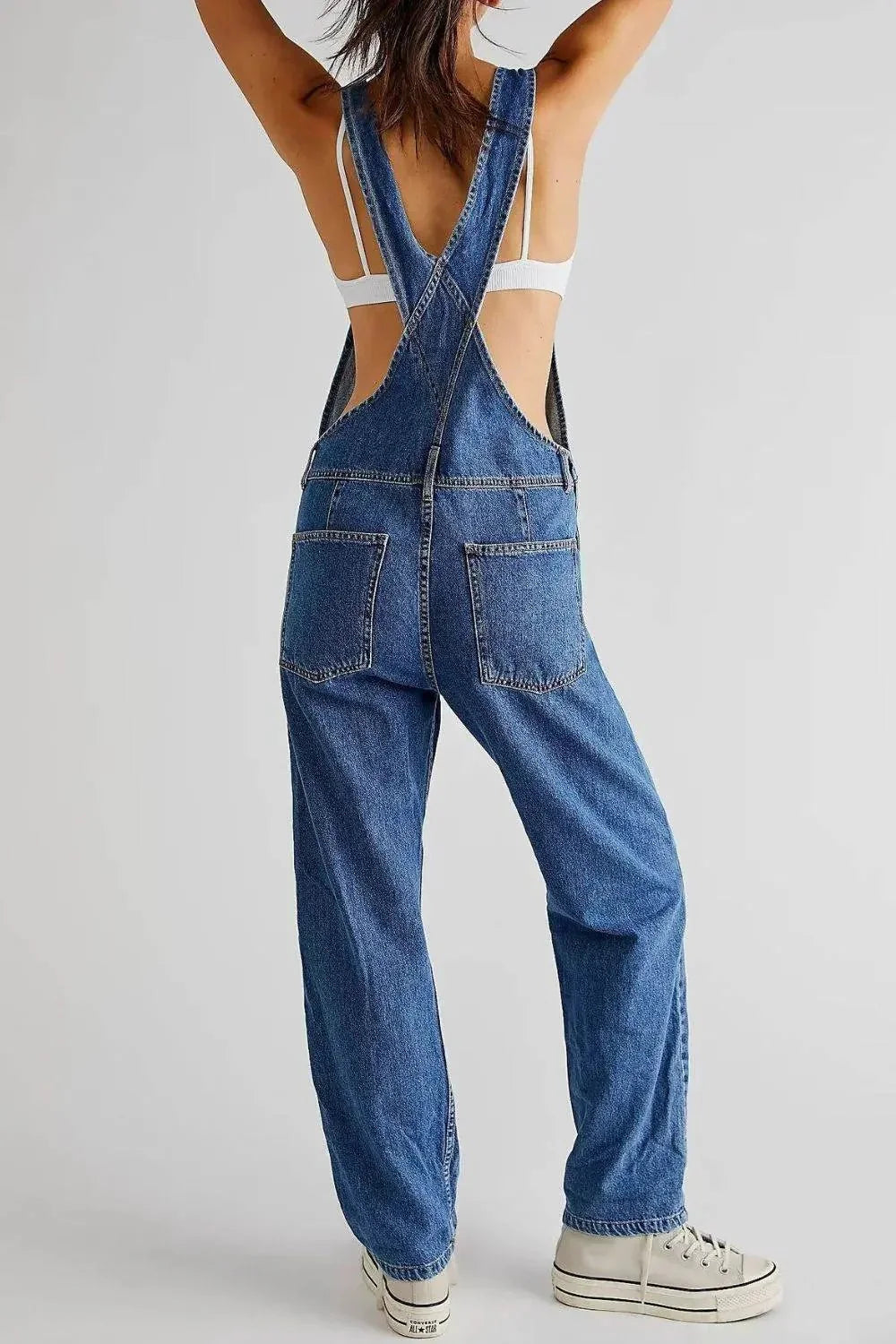 Evorin Women's Square Neck Wide Strap Denim Jumpsuit