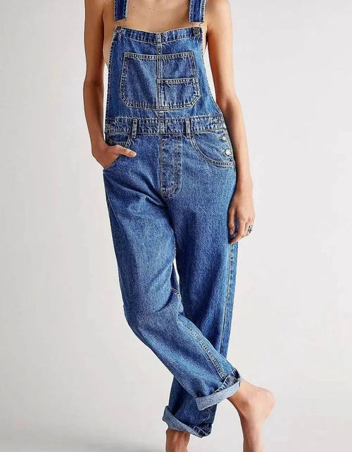 Load image into Gallery viewer, Evorin Women's Square Neck Wide Strap Denim Jumpsuit
