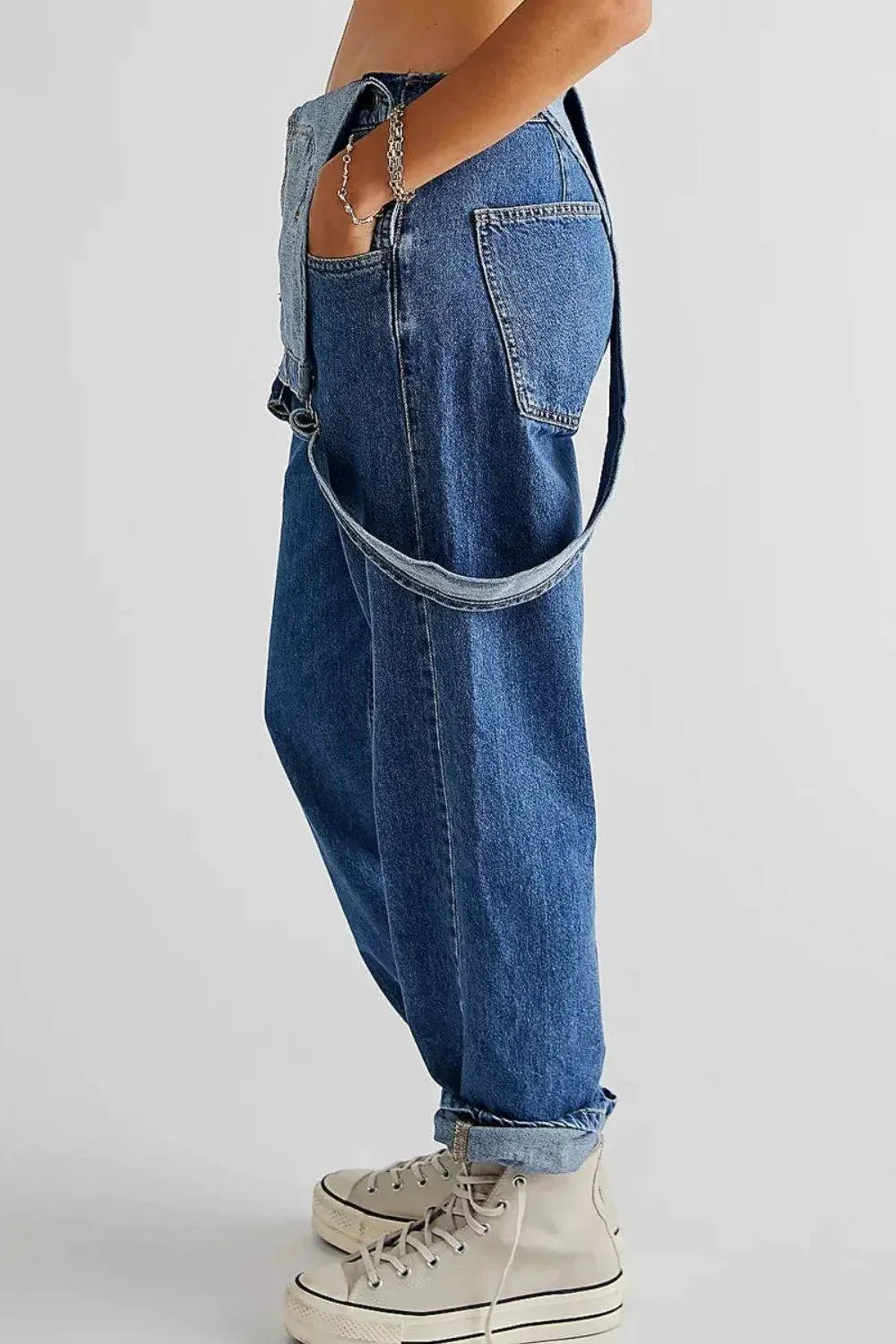 Evorin Women's Square Neck Wide Strap Denim Jumpsuit