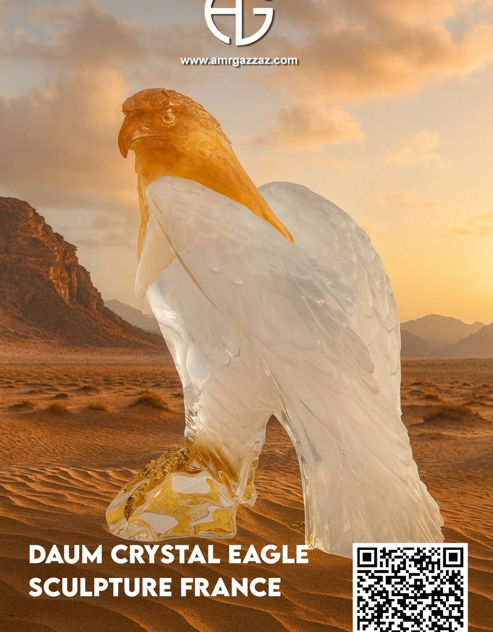 DAUM CRYSTAL EAGLE SCULPTURE FRANCE