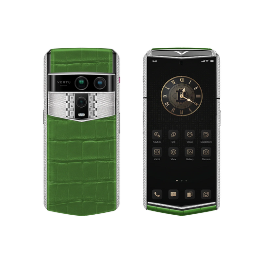 Agent Q Bespoke Alligator Skin Bamboo Green White Gold & Full Diamond