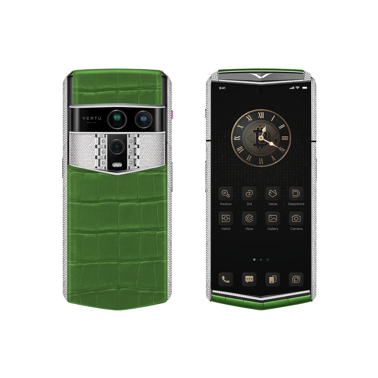 Agent Q Bespoke Alligator Skin Bamboo Green White Gold & Full Diamond