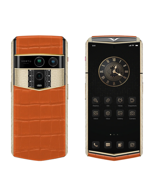 تحميل الصورة إلى عارض المعرض، هاتف METAVERTU 2 CALFSKIN WEB3 AI - برتقالي فجر (غطاء فضي)

