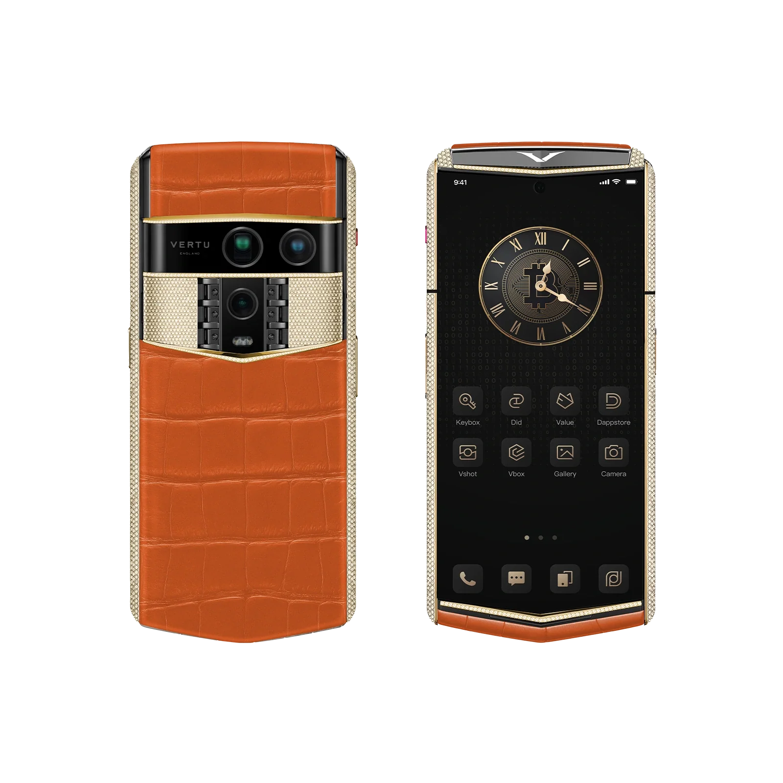 هاتف METAVERTU 2 CALFSKIN WEB3 AI - برتقالي فجر (غطاء فضي)