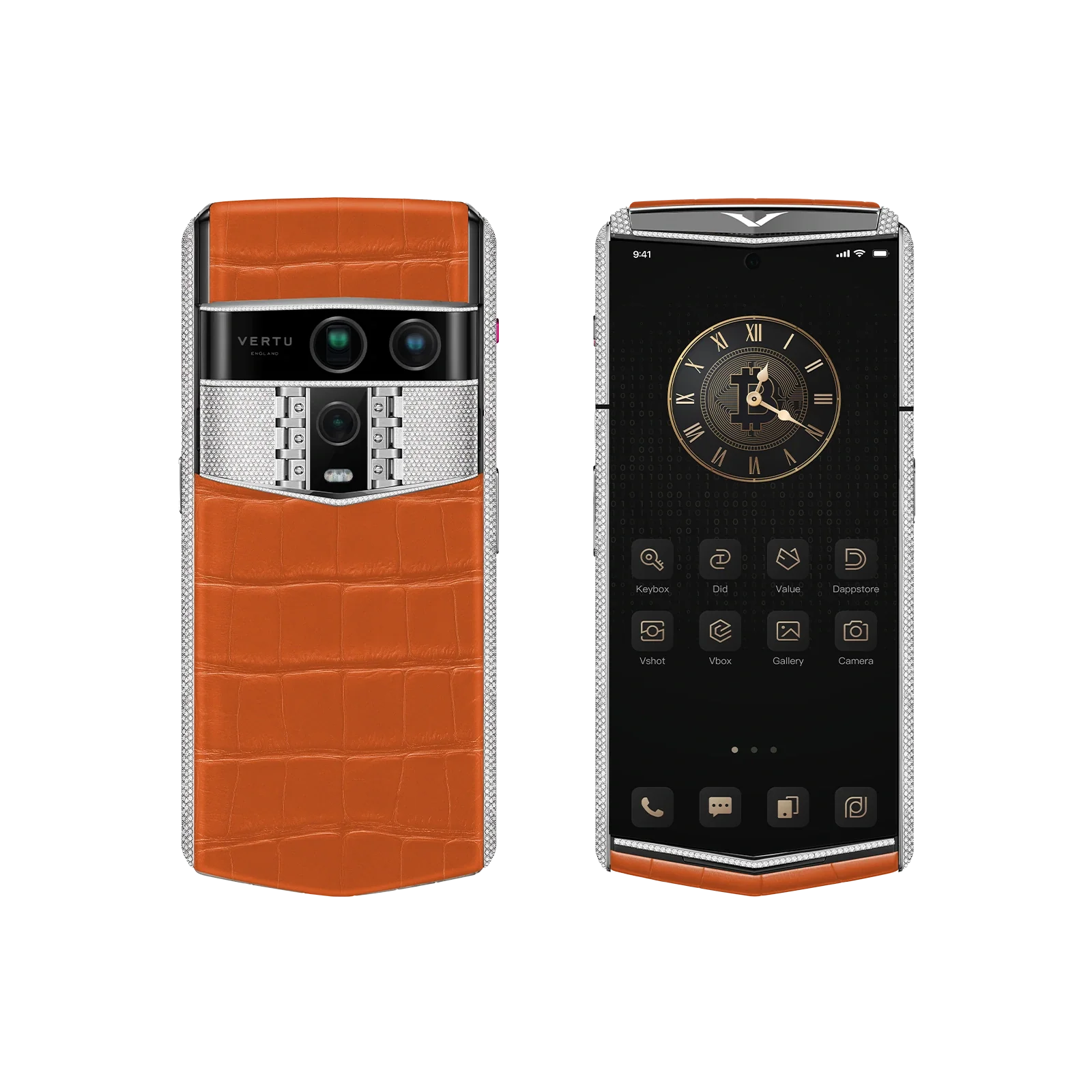 هاتف METAVERTU 2 CALFSKIN WEB3 AI - برتقالي فجر (غطاء فضي)