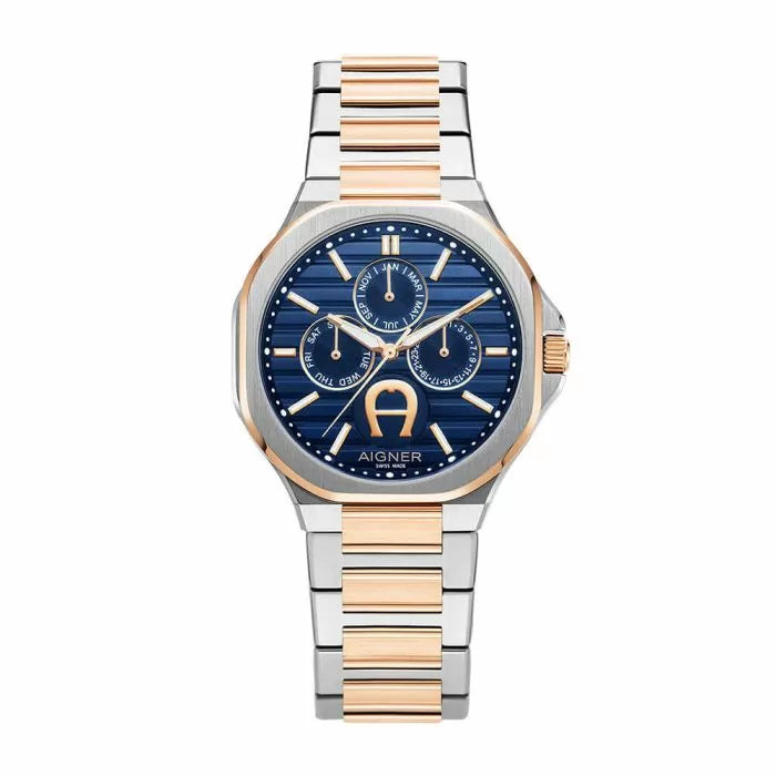 Aigner FERMO watch for men stainless steel rose gold , Blue