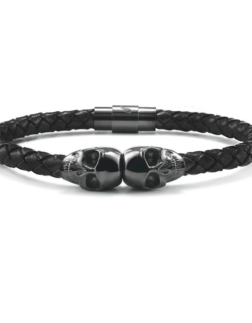 Load image into Gallery viewer, SkeletonHD Black Skull Leather Bracelet

