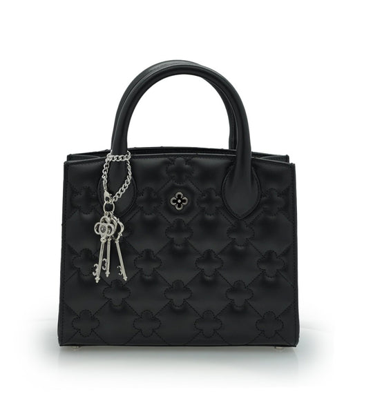 Black quilted leather small tote bag