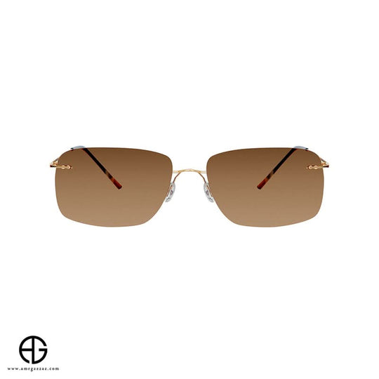 Rectangular Rimless Square Sunglasses – Gold/Brown for men