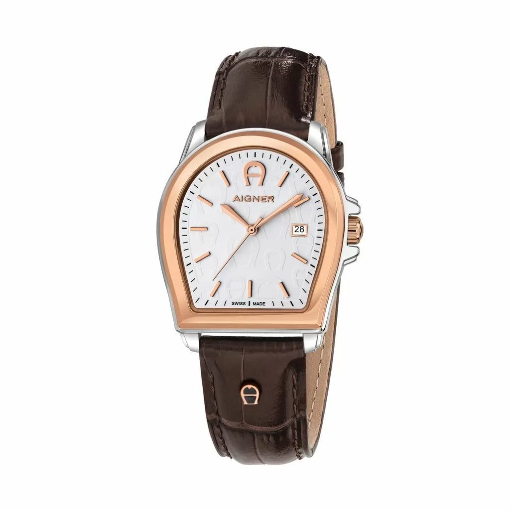 Aigner Verona watch for men white with brown leather