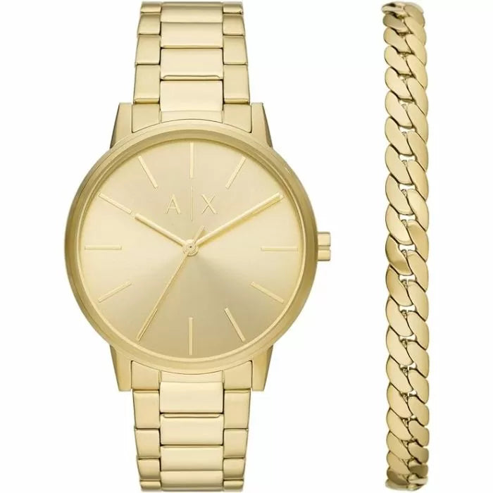 Armani Exchange men watch set with 2 pcs gold