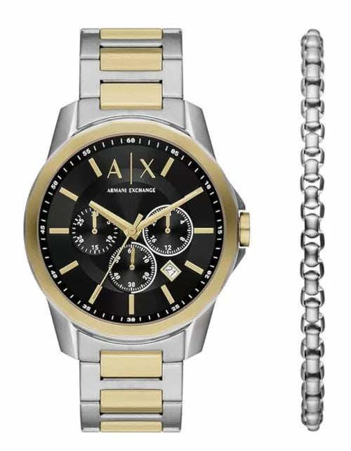 تحميل الصورة إلى عارض المعرض، Armani Exchange gent watch set with 2 pcs gold
