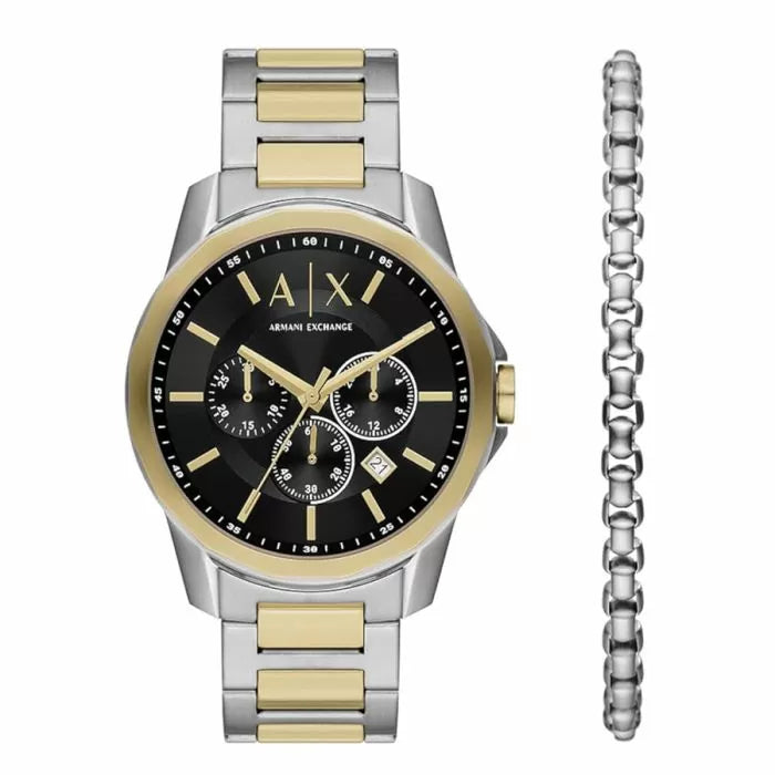 Armani Exchange gent watch set with 2 pcs gold