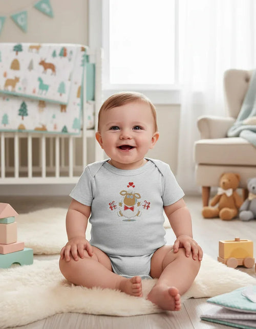 Load image into Gallery viewer, IVORYNN Baby Light Gray Short Sleeve Sheep Embroidered Bodysuit
