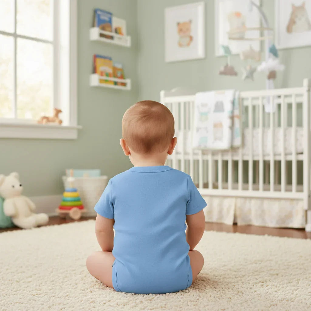 IVORYNN Baby Blue Short Sleeve Sheep Embroidered Bodysuit