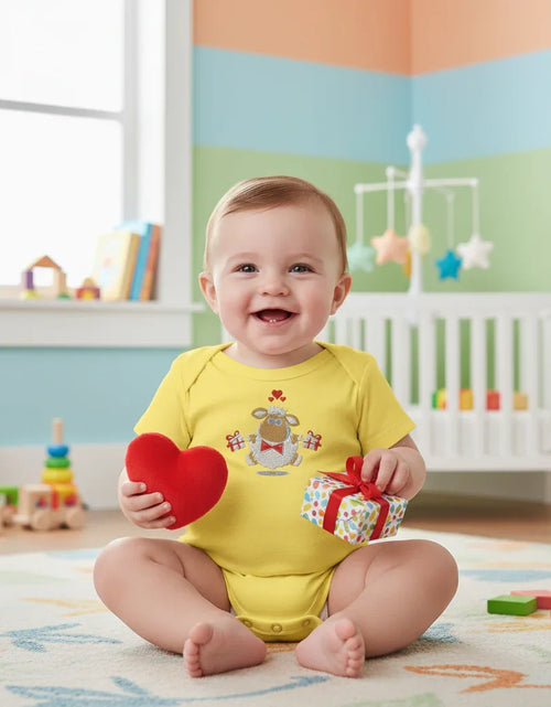 Load image into Gallery viewer, IVORYNN Baby Yellow Short Sleeve Sheep Embroidered Bodysuit
