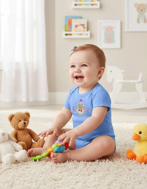 Load image into Gallery viewer, IVORYNN Baby Blue Short Sleeve Sheep Embroidered Bodysuit
