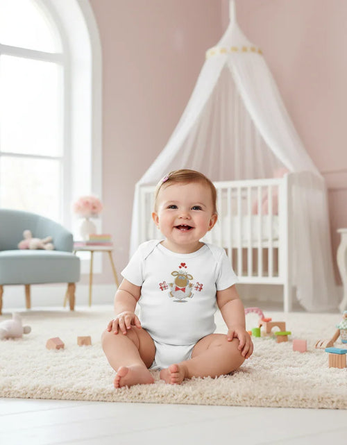 Load image into Gallery viewer, IVORYNN Baby White Short Sleeve Sheep Embroidered Bodysuit
