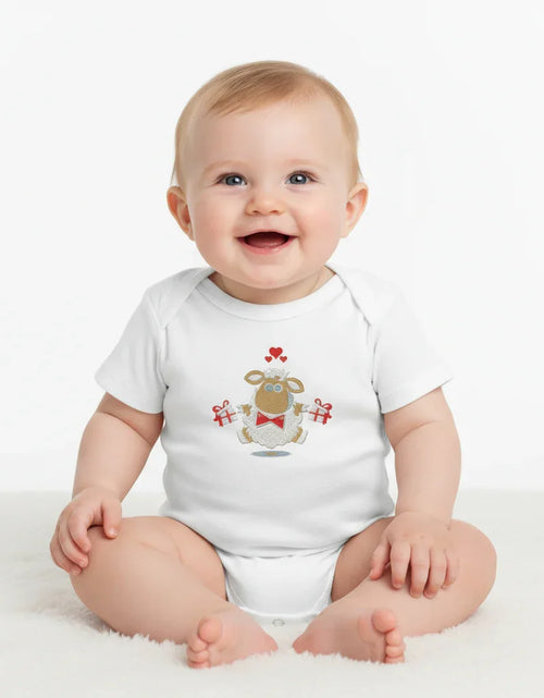 Load image into Gallery viewer, IVORYNN Baby White Short Sleeve Sheep Embroidered Bodysuit

