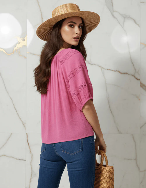 Load image into Gallery viewer, Evorinn Women's Short Sleeve Lace Detail Blouse
