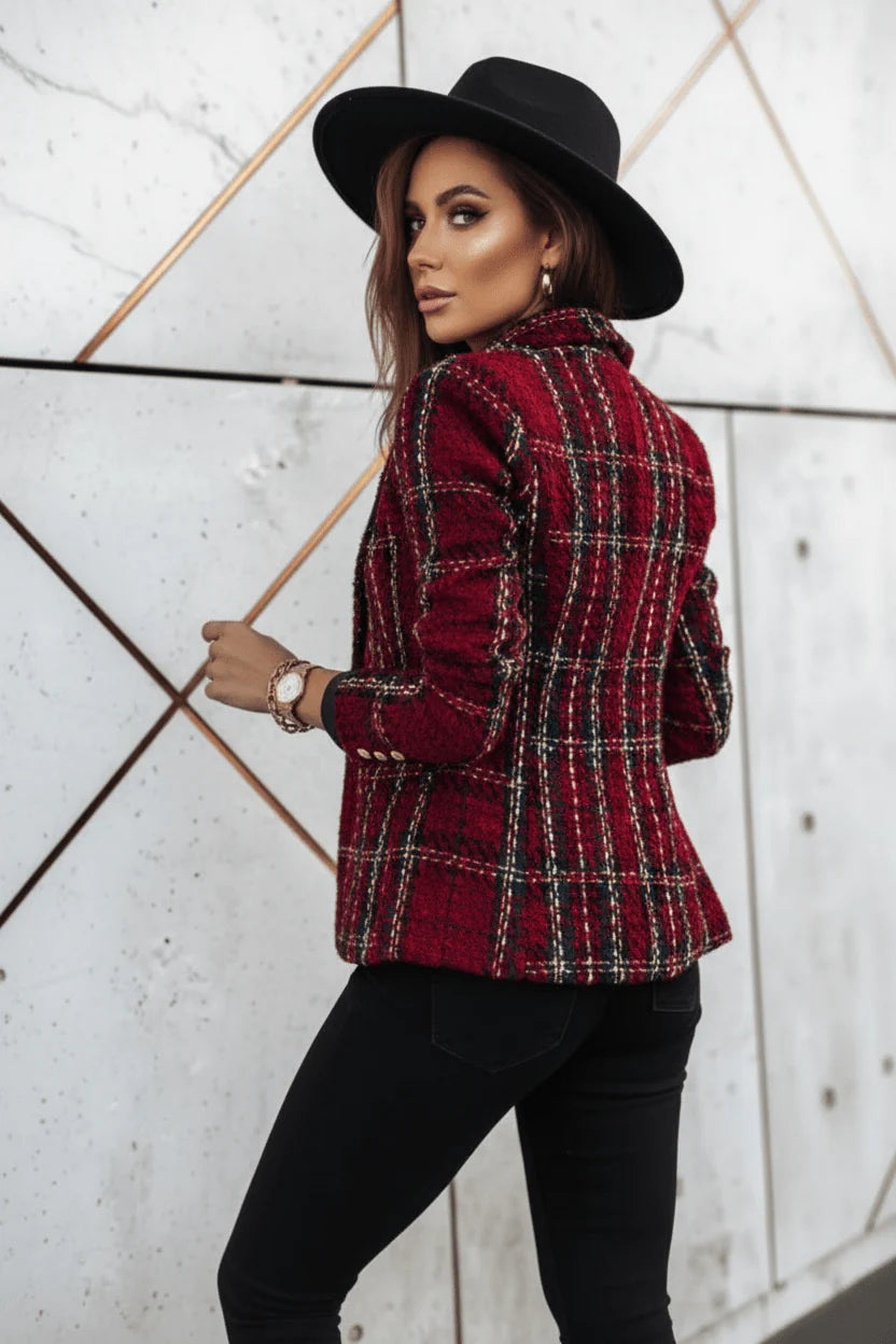 Evorin Women's Plus Size Double Breasted Burgundy Blazer
