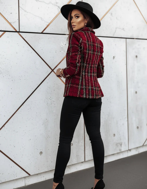 Load image into Gallery viewer, Evorin Women's Plus Size Double Breasted Burgundy Blazer
