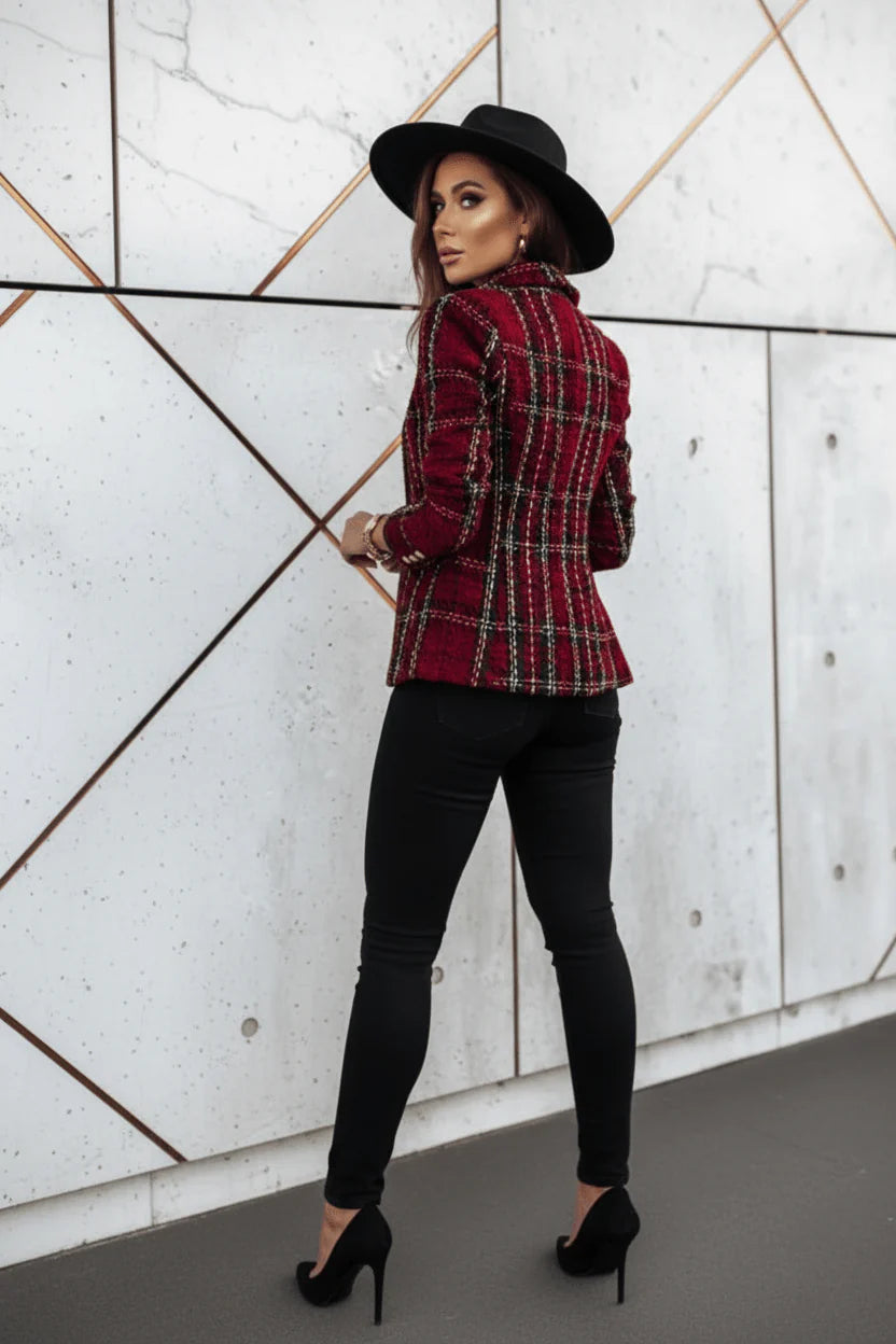Evorin Women's Plus Size Double Breasted Burgundy Blazer