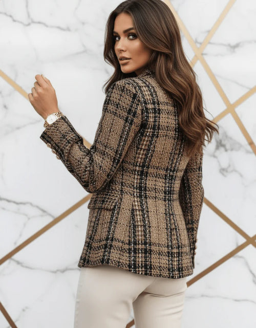 تحميل الصورة إلى عارض المعرض، Evorin Women's Plus Size Double Breasted Brown Blazer
