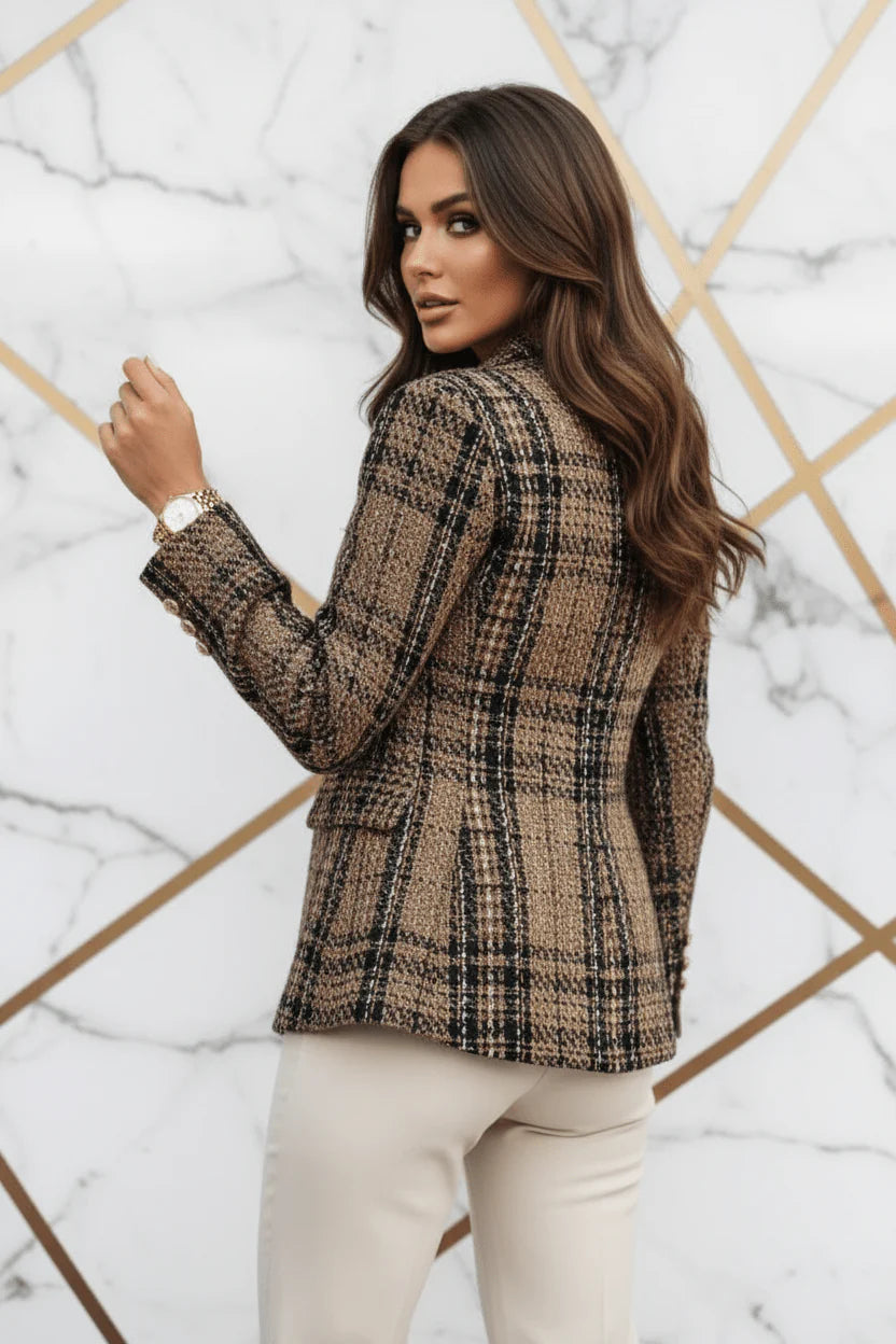 Evorin Women's Plus Size Double Breasted Brown Blazer