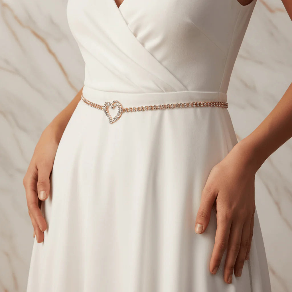 Ivorinn Rhinestone Heart Chain Belt for Women